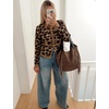 Yeokou Women’s Leopard Knit Cardigan Sweater Button Front Cropped Outwear(Brown)