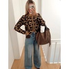 Yeokou Women’s Leopard Knit Cardigan Sweater Button Front Cropped Outwear(Brown)