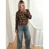 Yeokou Women’s Leopard Knit Cardigan Sweater Button Front Cropped Outwear(Brown)