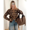 Yeokou Women’s Leopard Knit Cardigan Sweater Button Front Cropped Outwear(Brown)