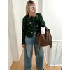 Yeokou Women’s Leopard Knit Cardigan Sweater Button Front Cropped Outwear(Green)