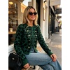 Yeokou Women’s Leopard Knit Cardigan Sweater Button Front Cropped Outwear(Green)