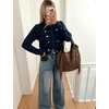 Yeokou Women’s Leopard Knit Cardigan Sweater Button Front Cropped Outwear(Navy)