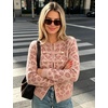 Yeokou Women’s Leopard Knit Cardigan Sweater Button Front Cropped Outwear(Pink)