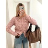 Yeokou Women’s Leopard Knit Cardigan Sweater Button Front Cropped Outwear(Pink)