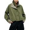 Yeokou Women’s Oversized Bomber Jacket Plaid Lined Zip Button Coat(Armygreen)
