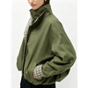 Yeokou Women’s Oversized Bomber Jacket Plaid Lined Zip Button Coat(Armygreen)