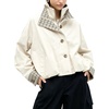 Yeokou Women’s Oversized Bomber Jacket Plaid Lined Zip Button Coat(Beige)
