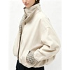 Yeokou Women’s Oversized Bomber Jacket Plaid Lined Zip Button Coat(Beige)