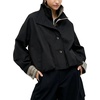 Yeokou Women’s Oversized Bomber Jacket Plaid Lined Zip Button Coat(Black)