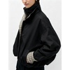 Yeokou Women’s Oversized Bomber Jacket Plaid Lined Zip Button Coat(Black)