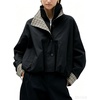 Yeokou Women’s Oversized Bomber Jacket Plaid Lined Zip Button Coat(Black)