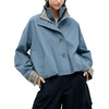 Yeokou Women’s Oversized Bomber Jacket Plaid Lined Zip Button Coat(Bluegrey)