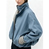Yeokou Women’s Oversized Bomber Jacket Plaid Lined Zip Button Coat(Bluegrey)