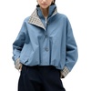 Yeokou Women’s Oversized Bomber Jacket Plaid Lined Zip Button Coat(Bluegrey)