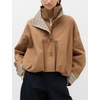 Yeokou Women’s Oversized Bomber Jacket Plaid Lined Zip Button Coat(Camel)