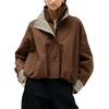 Yeokou Women’s Oversized Bomber Jacket Plaid Lined Zip Button Coat(Coffee)