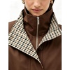 Yeokou Women’s Oversized Bomber Jacket Plaid Lined Zip Button Coat(Coffee)
