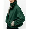 Yeokou Women’s Oversized Bomber Jacket Plaid Lined Zip Button Coat(Darkgreen)
