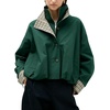 Yeokou Women’s Oversized Bomber Jacket Plaid Lined Zip Button Coat(Darkgreen)