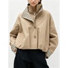 Yeokou Women’s Oversized Bomber Jacket Plaid Lined Zip Button Coat(Khaki)