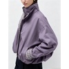 Yeokou Women’s Oversized Bomber Jacket Plaid Lined Zip Button Coat(Purple)