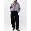 Yeokou Women’s Oversized Bomber Jacket Plaid Lined Zip Button Coat(Purple)