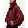 Yeokou Women’s Oversized Bomber Jacket Plaid Lined Zip Button Coat(Wine)
