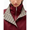 Yeokou Women’s Oversized Bomber Jacket Plaid Lined Zip Button Coat(Wine)