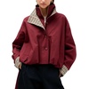Yeokou Women’s Oversized Bomber Jacket Plaid Lined Zip Button Coat(Wine)