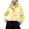 Yeokou Women’s Oversized Bomber Jacket Plaid Lined Zip Button Coat(Yellow)
