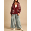 Yeokou Women’s Paisley Sweater Scalloped Trim Button Knit Cardigan Jacket(Burgundy)