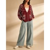 Yeokou Women’s Paisley Sweater Scalloped Trim Button Knit Cardigan Jacket(Burgundy)