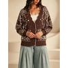Yeokou Women’s Paisley Sweater Scalloped Trim Button Knit Cardigan Jacket(Coffee)