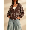 Yeokou Women’s Paisley Sweater Scalloped Trim Button Knit Cardigan Jacket(Coffee)
