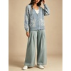 Yeokou Women’s Paisley Sweater Scalloped Trim Button Knit Cardigan Jacket(Dustyblue)