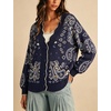 Yeokou Women’s Paisley Sweater Scalloped Trim Button Knit Cardigan Jacket(Navy)