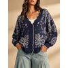 Yeokou Women’s Paisley Sweater Scalloped Trim Button Knit Cardigan Jacket(Navy)