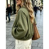 Yeokou Women’s Polka Dot Cropped Zip Up Jacket Bomber Coat Fall Outerwear(Armygreen)