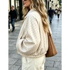 Yeokou Women’s Polka Dot Cropped Zip Up Jacket Bomber Coat Fall Outerwear(Beige)