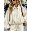 Yeokou Women’s Polka Dot Cropped Zip Up Jacket Bomber Coat Fall Outerwear(Beige)