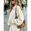 Yeokou Women’s Polka Dot Cropped Zip Up Jacket Bomber Coat Fall Outerwear(Beige)