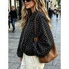 Yeokou Women’s Polka Dot Cropped Zip Up Jacket Bomber Coat Fall Outerwear(Black)