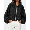 Yeokou Women’s Polka Dot Cropped Zip Up Jacket Bomber Coat Fall Outerwear(Black)