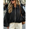 Yeokou Women’s Polka Dot Cropped Zip Up Jacket Bomber Coat Fall Outerwear(Black)