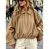 Yeokou Women’s Polka Dot Cropped Zip Up Jacket Bomber Coat Fall Outerwear(Brown)
