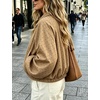 Yeokou Women’s Polka Dot Cropped Zip Up Jacket Bomber Coat Fall Outerwear(Brown)