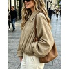 Yeokou Women’s Polka Dot Cropped Zip Up Jacket Bomber Coat Fall Outerwear(Khaki)