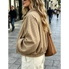 Yeokou Women’s Polka Dot Cropped Zip Up Jacket Bomber Coat Fall Outerwear(Khaki)