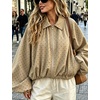Yeokou Women’s Polka Dot Cropped Zip Up Jacket Bomber Coat Fall Outerwear(Khaki)